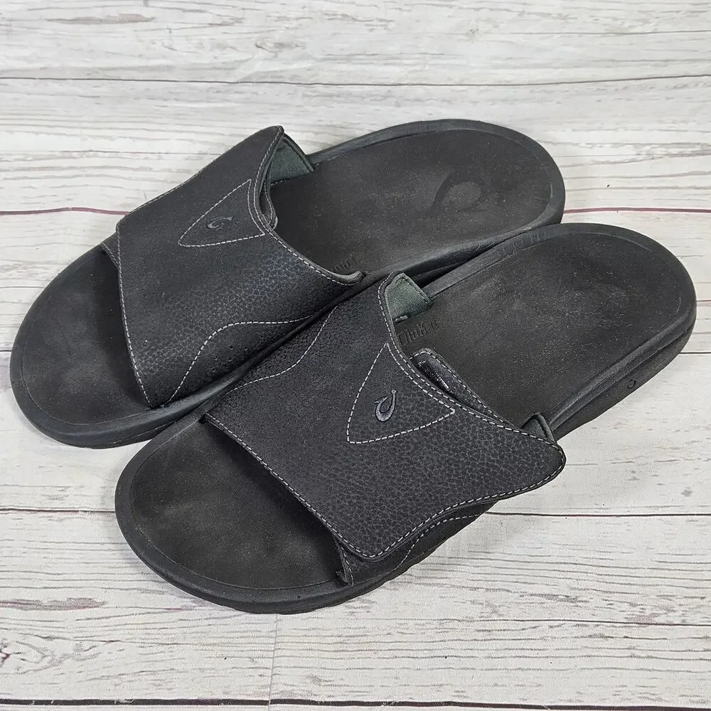 OluKai Nalu Slide Men's Black US 12 Synthetic Adjustable Straps Sandals